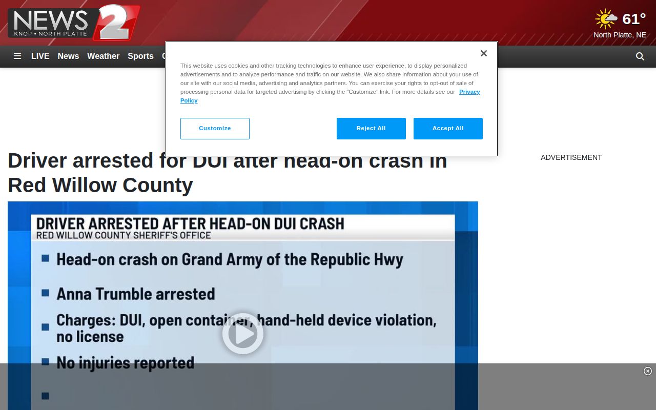 KNOP News 2 Red Willow County dated arrest story page