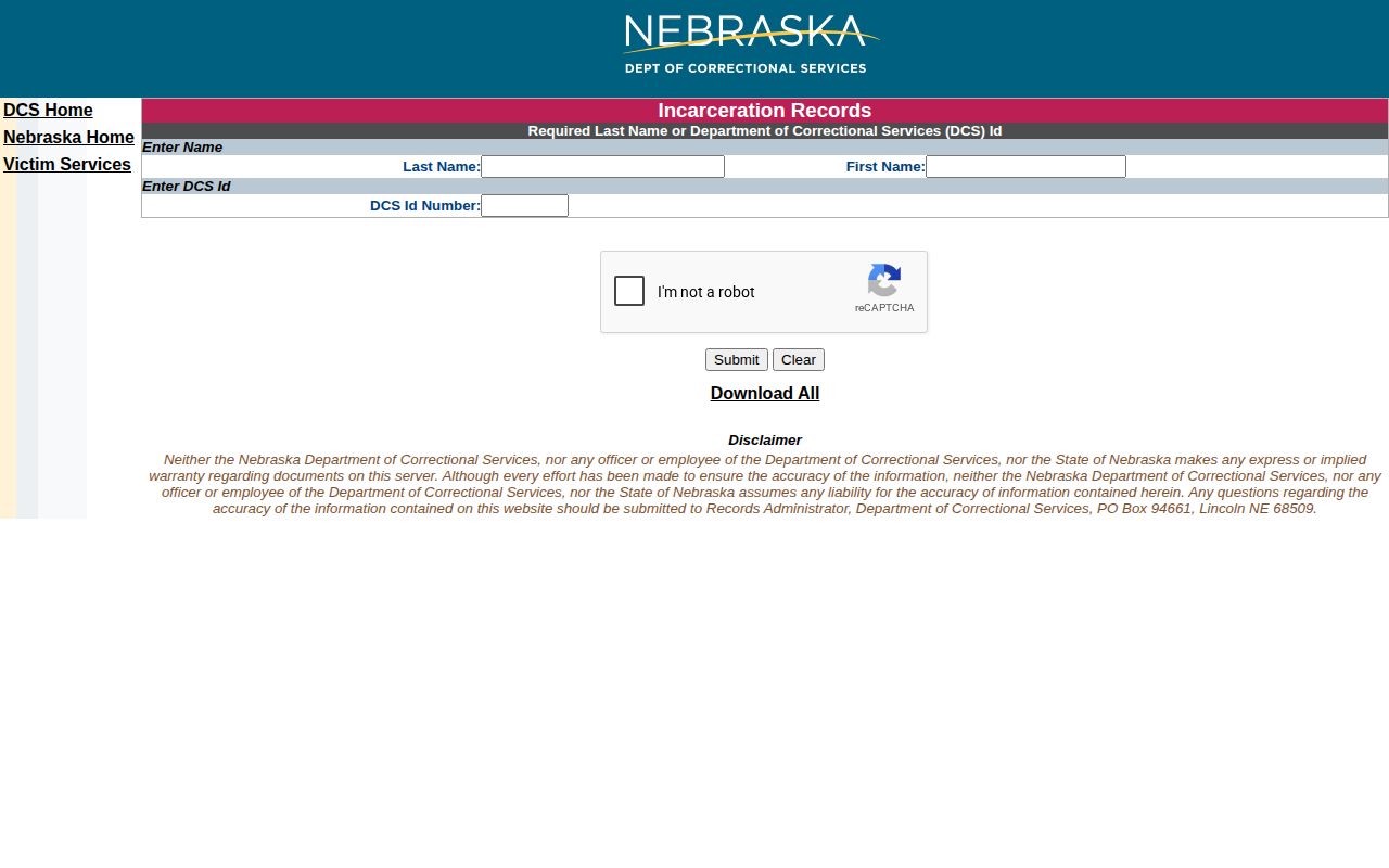 Nebraska Department of Correctional Services offender search for Red Willow County custody research