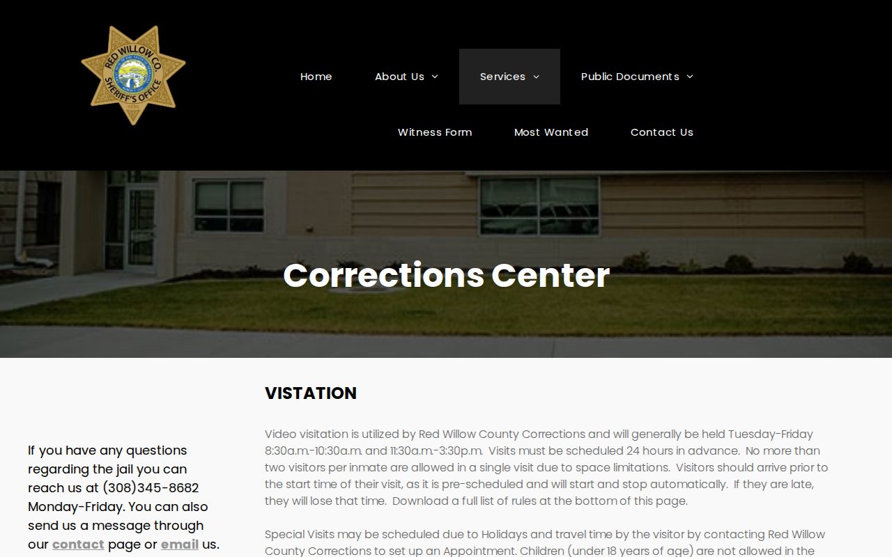 Red Willow County Corrections Center page for custody and booking records